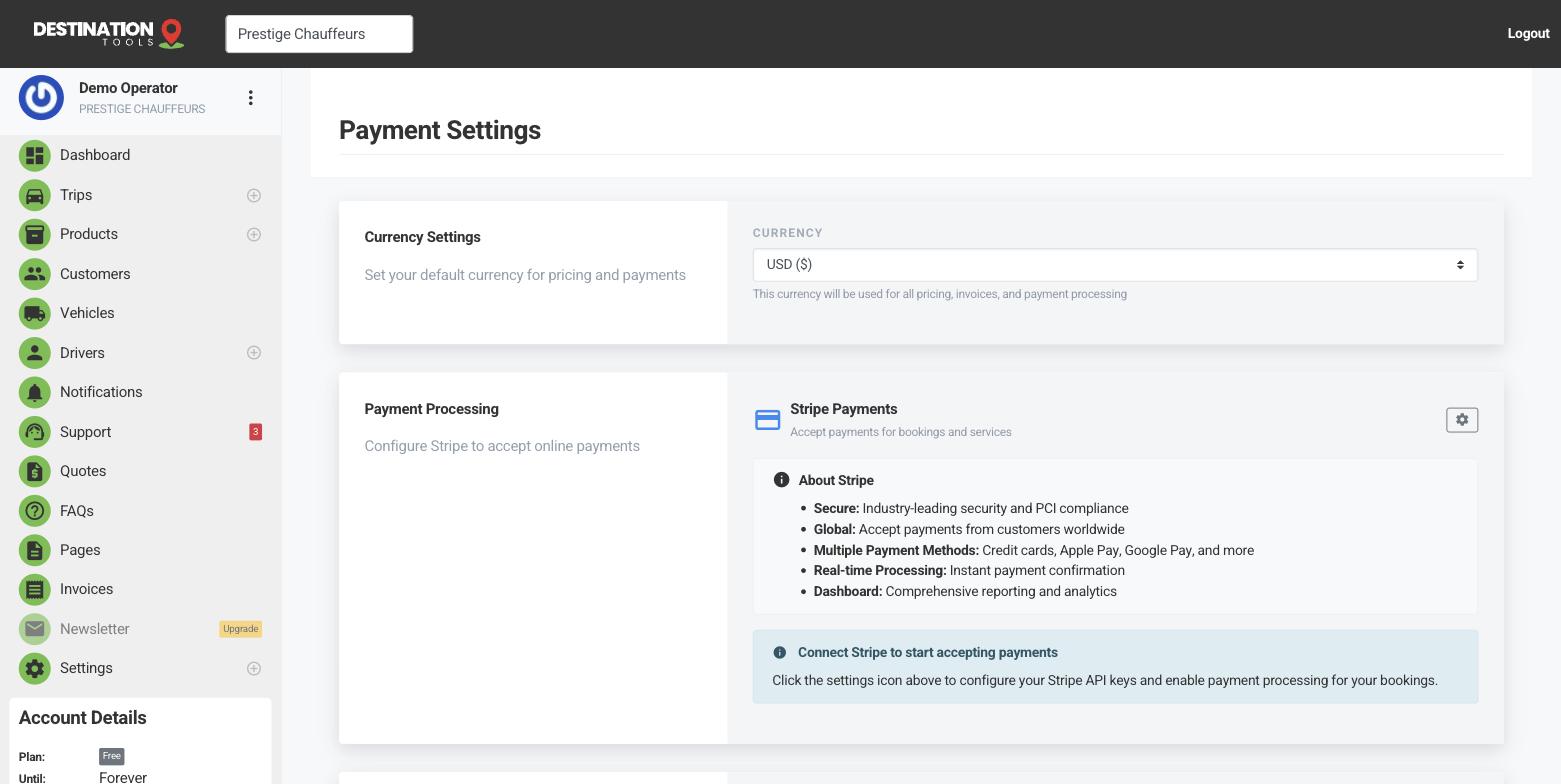 The Payment Settings page used to check the payment provider connection.
